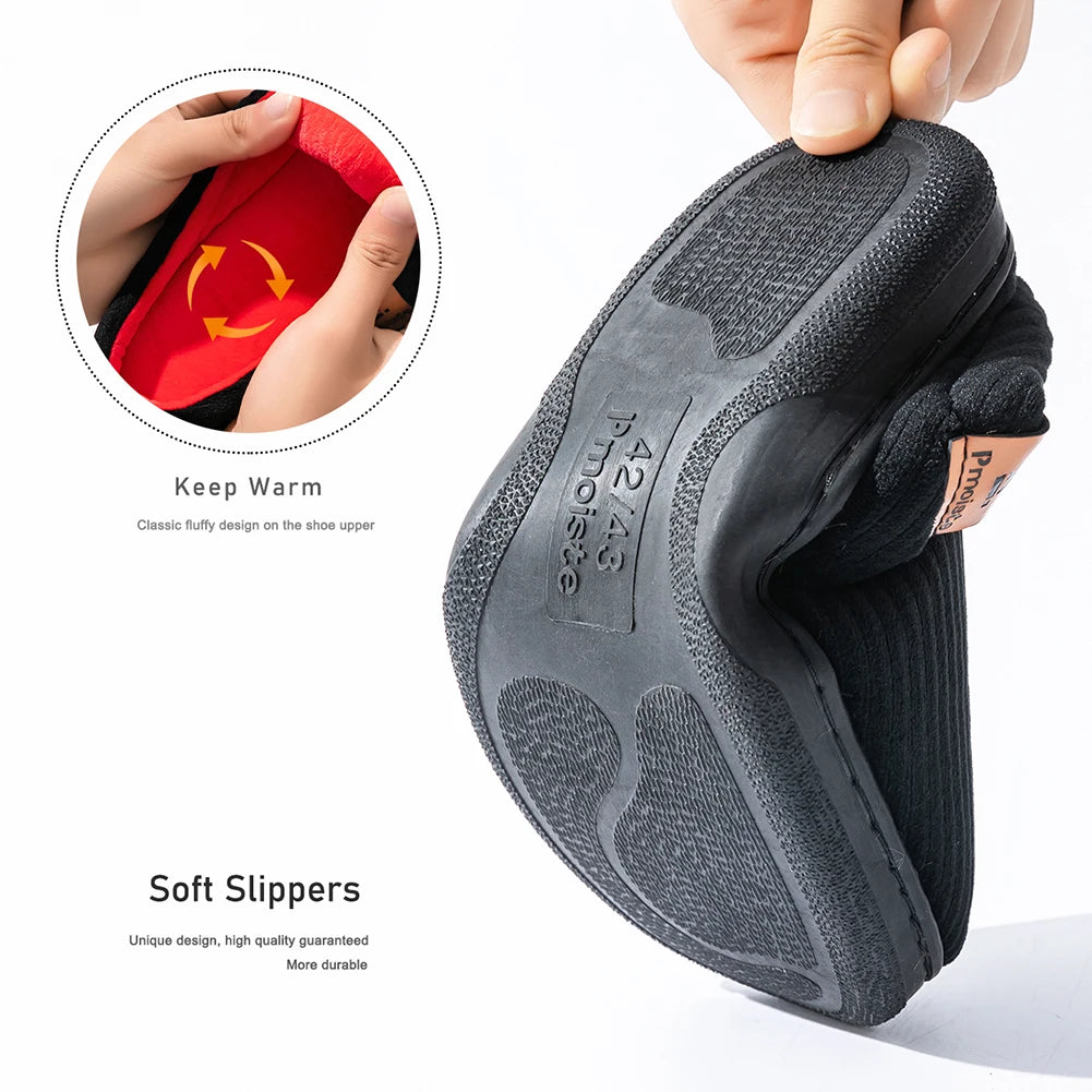 Pmoiste Stripe Corduroy House Slippers Men Warm Soft TPR Cushion Memory Foam Home Shoes Non-slip Winter Indoor High-quality