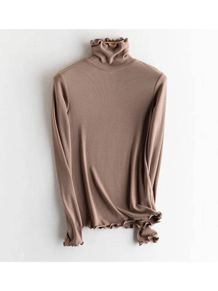 SuyaDream, Women Bottoming T Shirt, Silk Viscose Blend, Long Sleeves, Solid Basic Thermal  Shirt, 2024 Autumn Winter Top