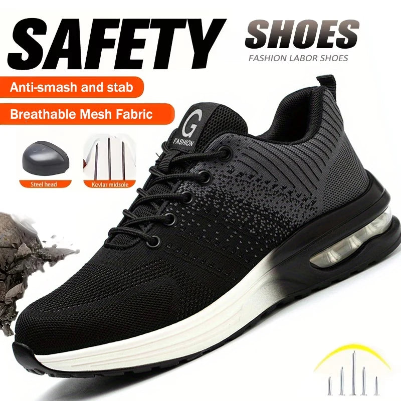 Lightweight Safety Shoes Women Men Air Cushion Work Sneakers Steel Toe Shoes Construction Safety Boots Anti-smash Work Shoes