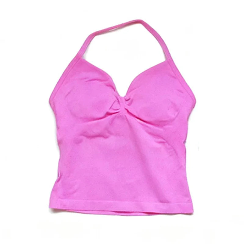 Gym Beautiful Open Back Bra Running Workout Impact Halter Longline Strappy Top Sports Yoga Vest Women's Fitness Tank Top