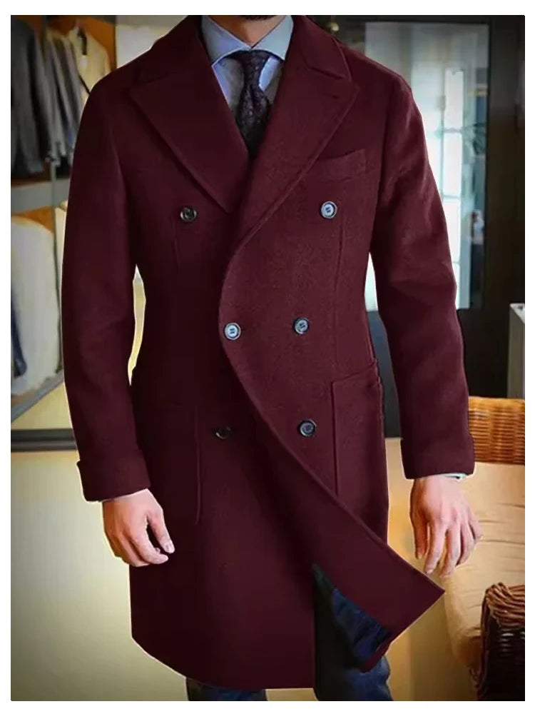 Luxury Men's Winter Long Blazer Double Breasted Business Jacket Elegant High Quality Male Elegant Man Long Coat England Style