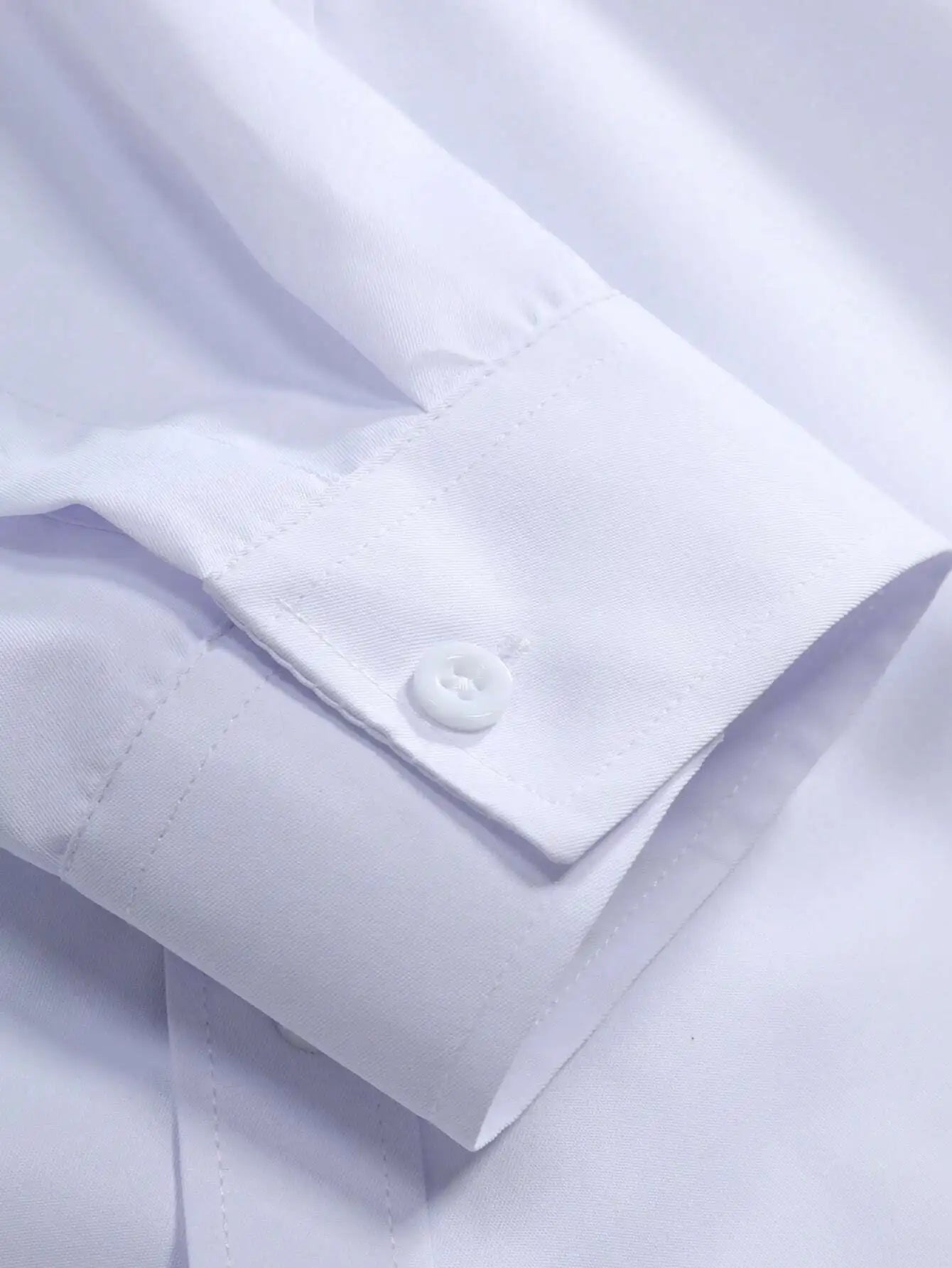 Men's Slim Fit Plain White Long Sleeve Button Up Shirt with Chest Pocket for Business or Casual Wear