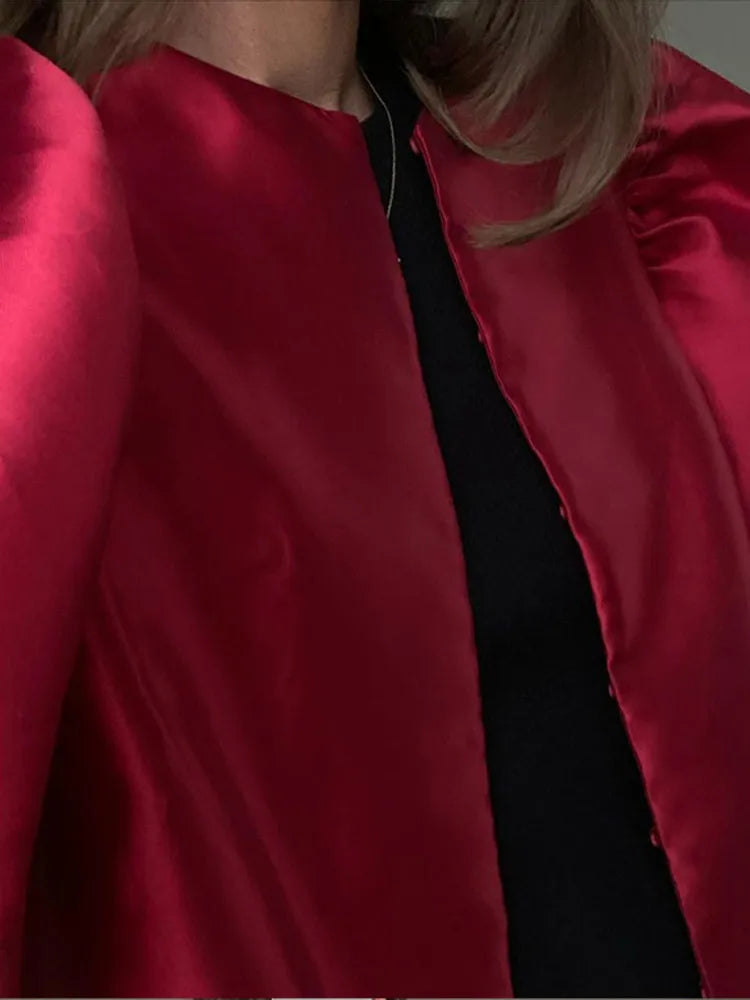 Spring Summer New Women's Fashion Casual Shirt Satin Bubble Sleeves Round Neck Loose Short Top Female Elegant Solid Blouses