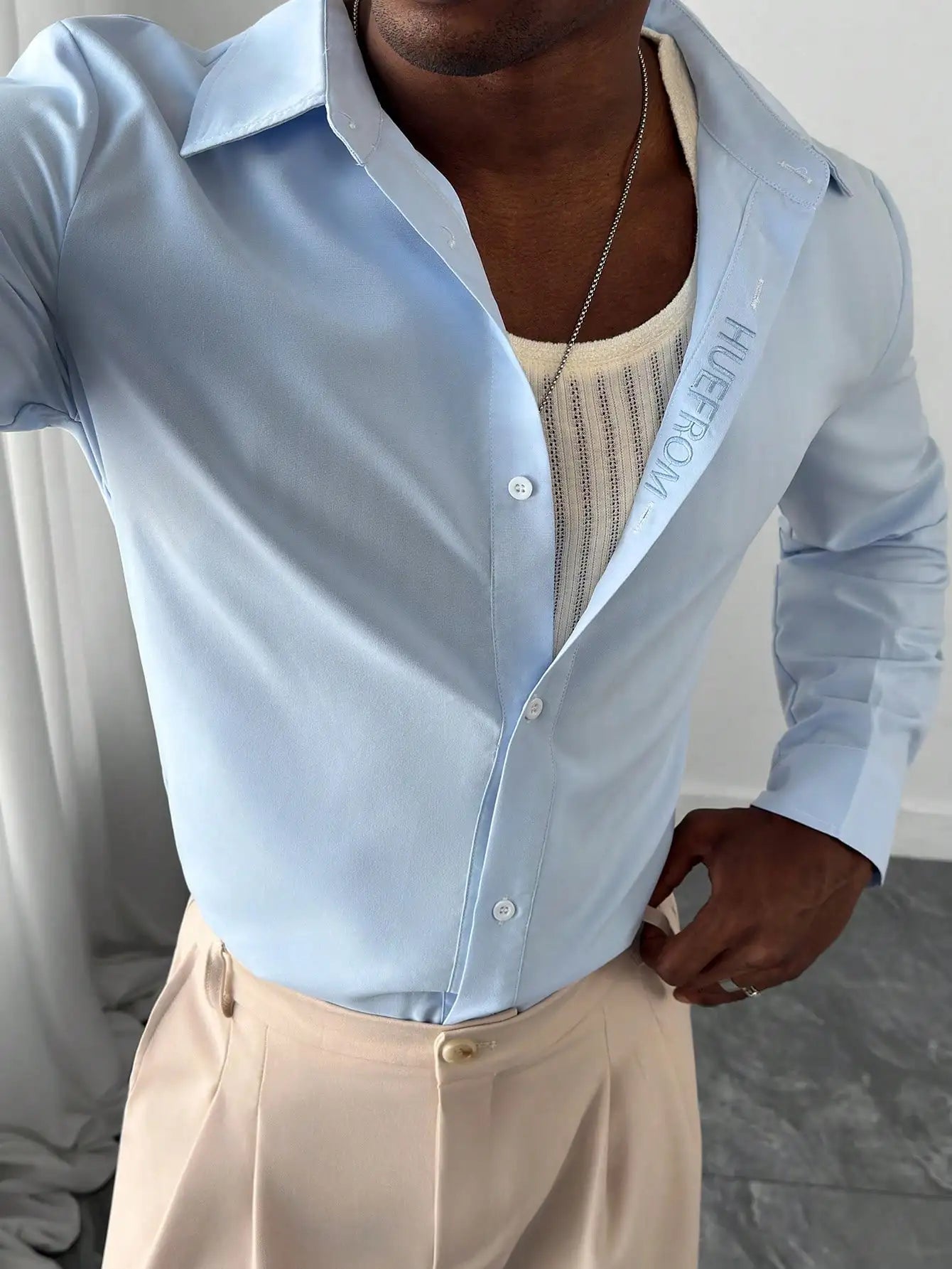 Men's Bright Pink Long Sleeve Slim Fit Casual Business Shirt