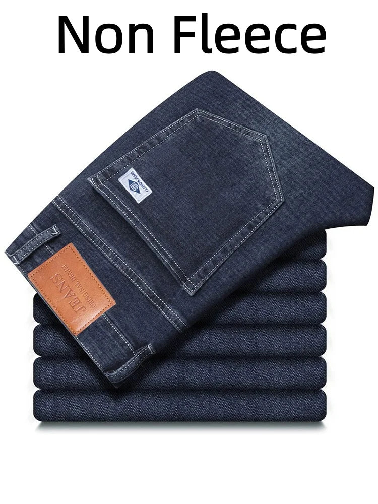 New Men's Light Business Micro Stretch Straight Fit Denim Pants Vintage Distressed All Season Wearable Long Pants