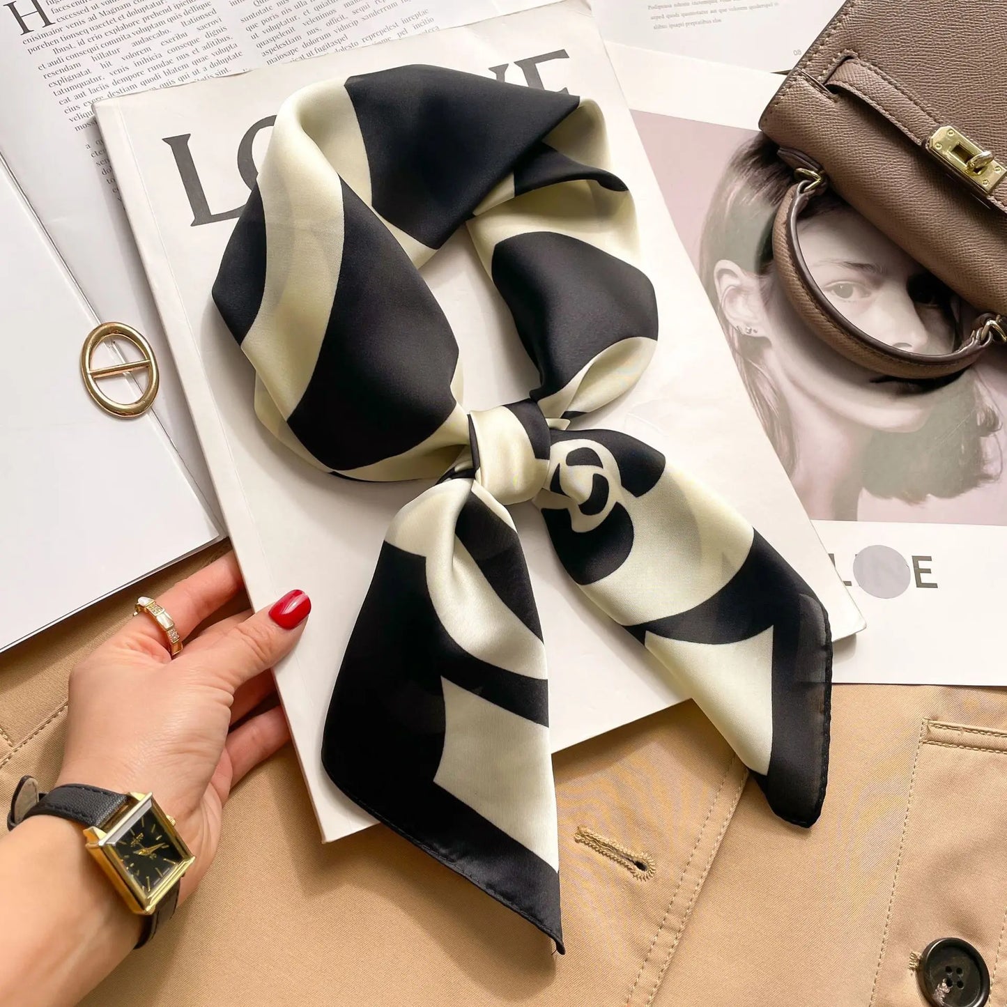 Silk Square Scarf Women Luxury Floral Print Kerchief Soft Satin Hairband Hands Bag Ribbon Foulard Hijab Neckerchief Headband