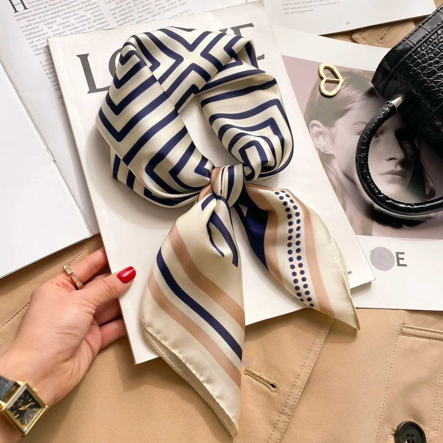 Silk Square Scarf Women Luxury Floral Print Kerchief Soft Satin Hairband Hands Bag Ribbon Foulard Hijab Neckerchief Headband