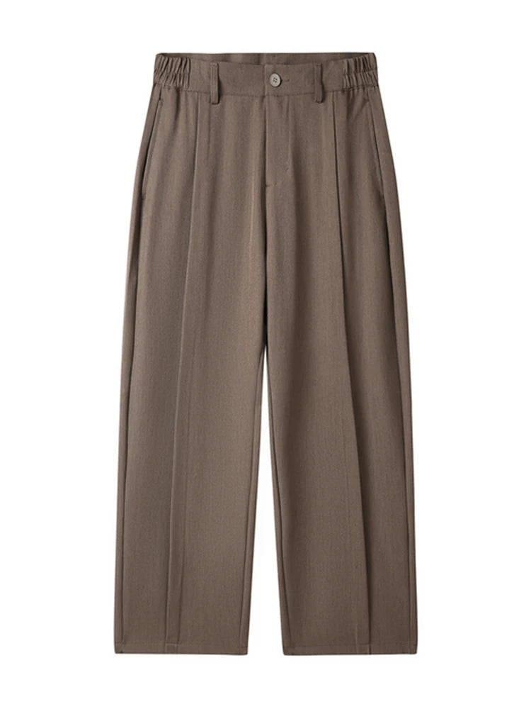 2026 New Korean Men's Casual Pants Banded Waist Stretch Semi-Wide Pleated Suit Slacks Straight Loose Draped Trousers