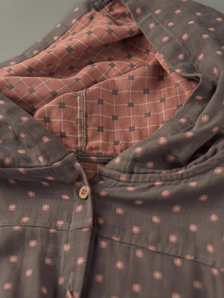 100% Cotton Yarn Loose Hooded Plaid Shirts for Women Autumn Spring Casual Blouses Females Hoodies Classic Oversized Tops