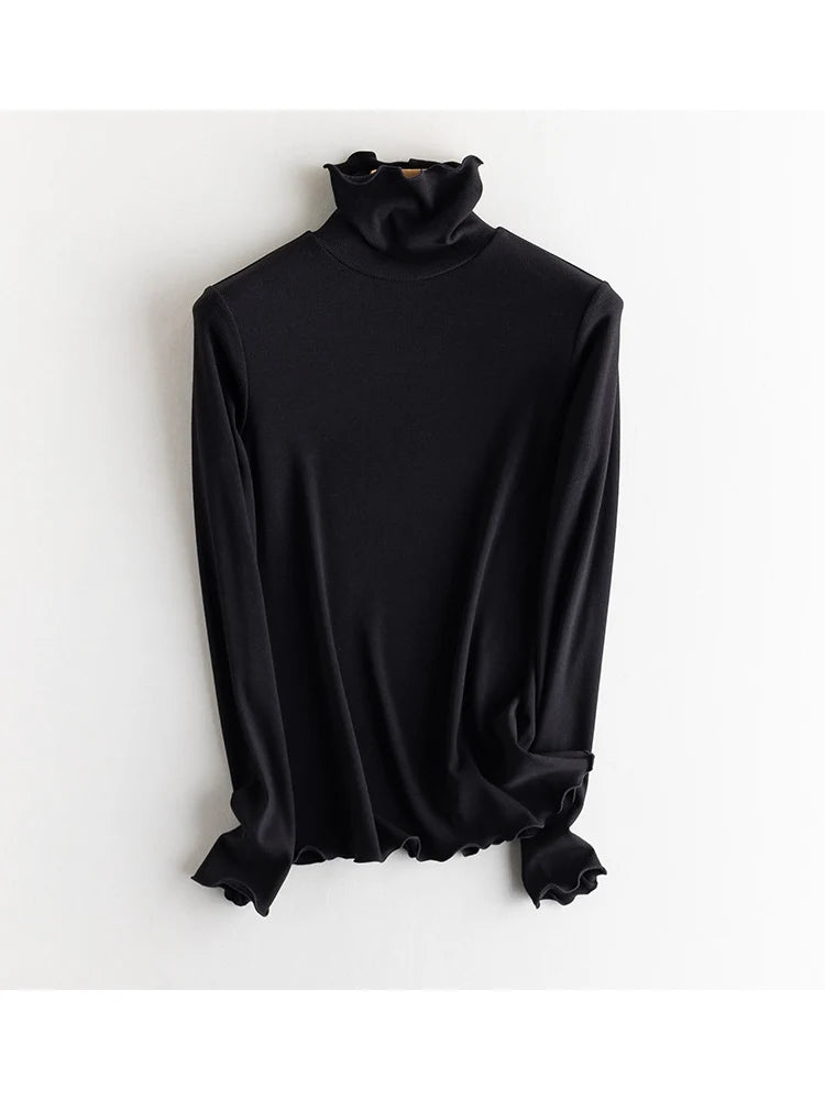 SuyaDream, Women Bottoming T Shirt, Silk Viscose Blend, Long Sleeves, Solid Basic Thermal  Shirt, 2024 Autumn Winter Top