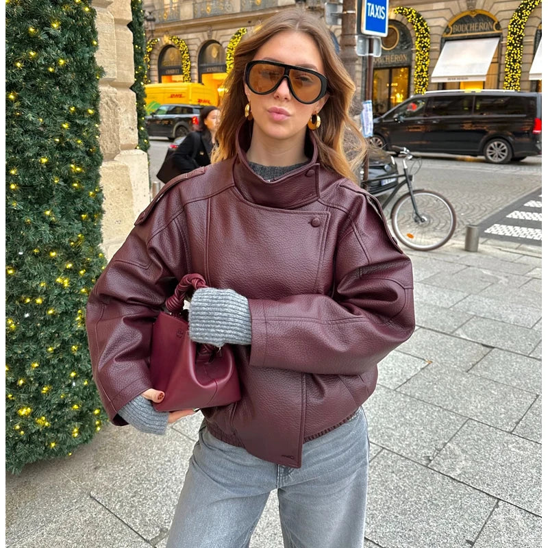 MUJER Faux Leather Bomber Jackets for Women Fashion Windbreaker Jacket Woman Warm Winter Women's Coat Outerwears Overcoat Female