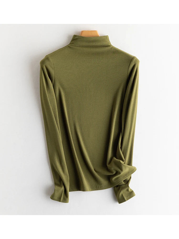 SuyaDream, Women Bottoming T Shirt, Silk Viscose Blend, Long Sleeves, Solid Basic Thermal  Shirt, 2024 Autumn Winter Top