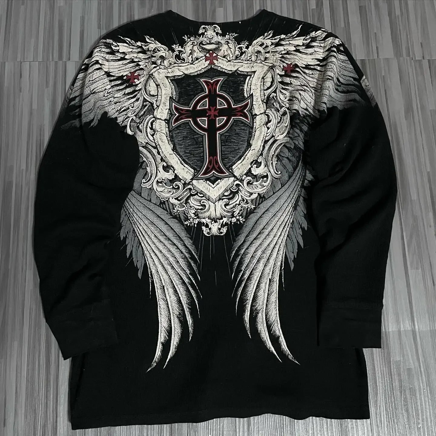 Affliction Long sleeves T Shirts 90s Womens Graphic Print Oversized T Shirt  New Harajuku Gothic Round Neck Cotton Casual Tops