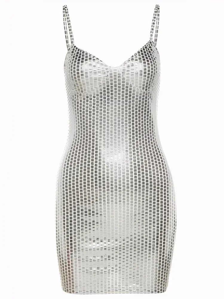 2025 New Summer Sexy Women Dresses Night Club Minis Strap Party Evening Dresses Backless Birthday Checkered Sequins Long Dresses