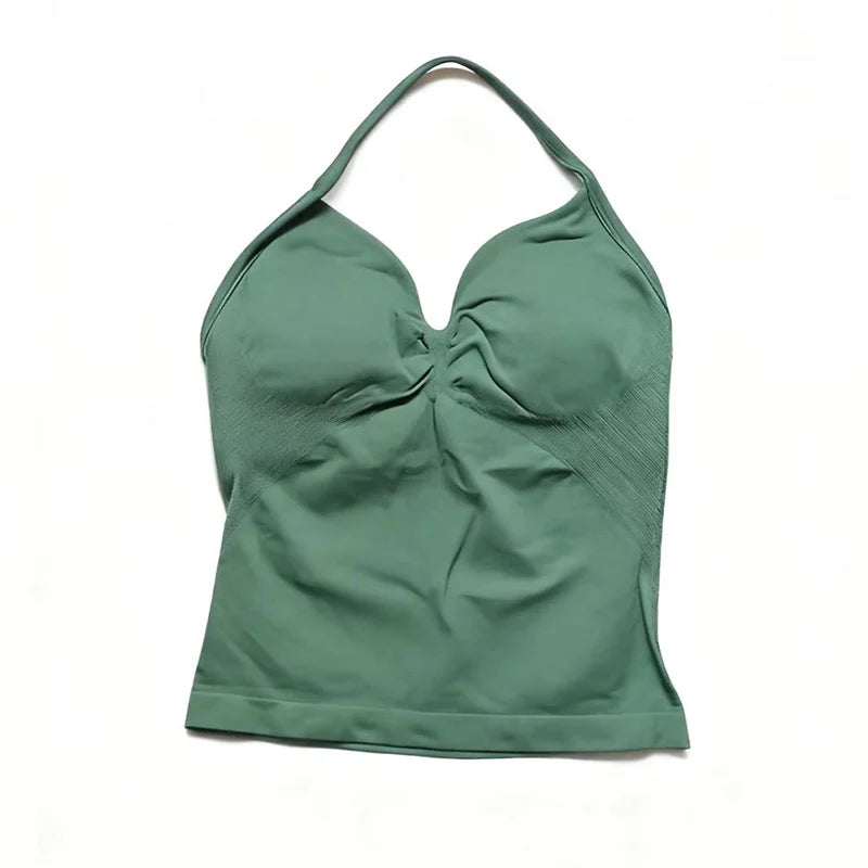 Gym Beautiful Open Back Bra Running Workout Impact Halter Longline Strappy Top Sports Yoga Vest Women's Fitness Tank Top