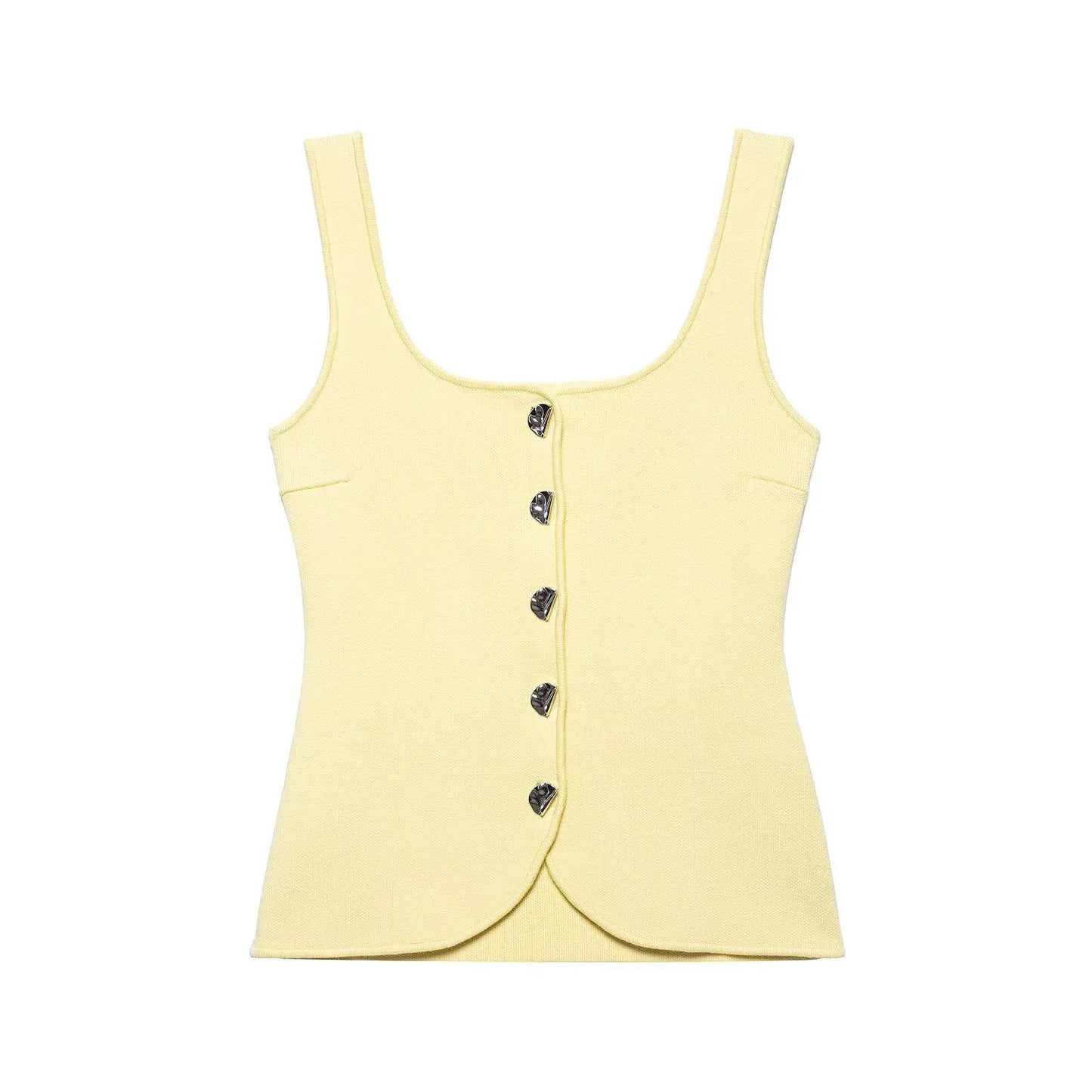 Zevity Women Basic Square Collar Knitting Sling Blouse Female Chic Sleeveless Buttons Design Vest Shirt Blusas Crop Tops LS9040