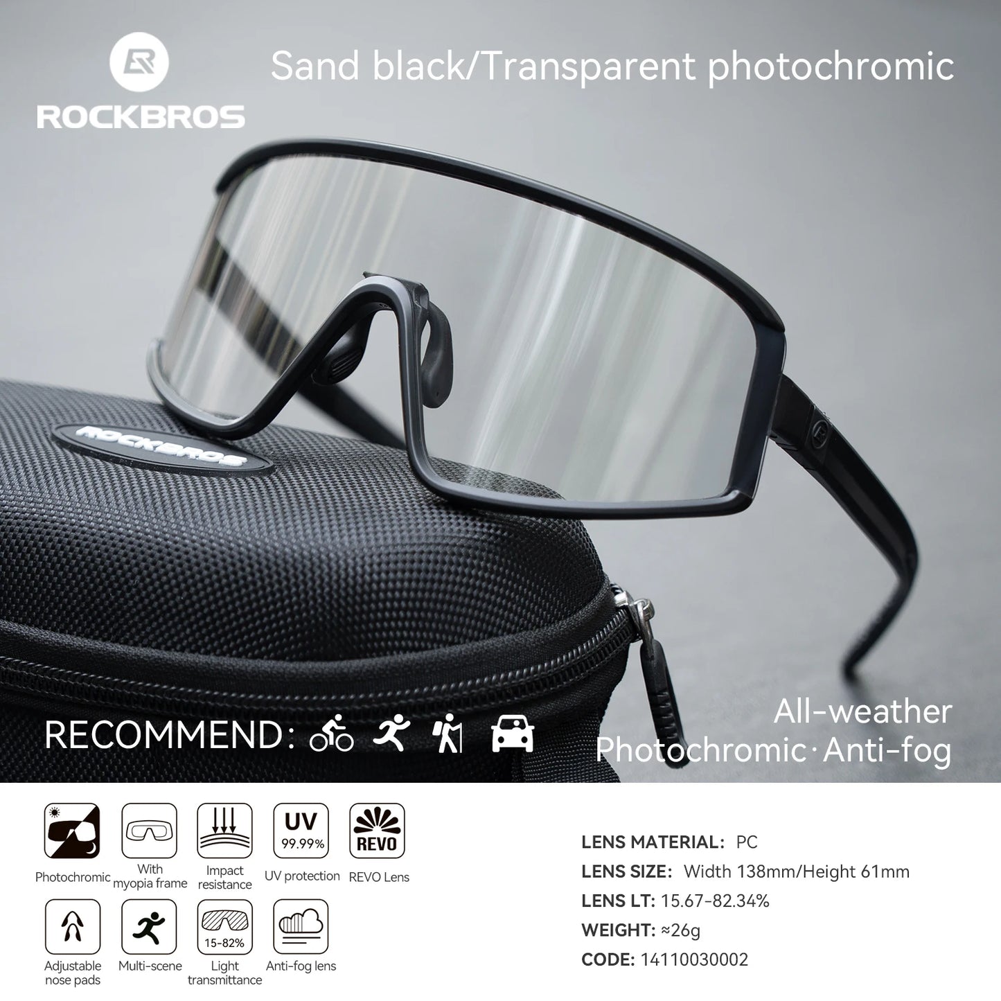 ROCKBROS Cycling Glasses Polarized / Photochromic Anti-fog Bike Eyewear Sunglasses UV400 Outdoor Sports MTB Road Bicycle Glasses