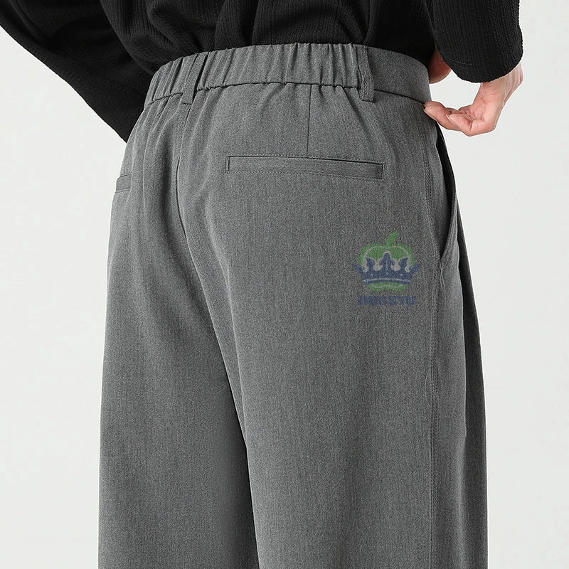 OUSSYU Brand Luxury Quality Baggy Casual Pants Men Business Elastic Waist Korean Black Work Formal Trousers Male Plus Size S-4XL