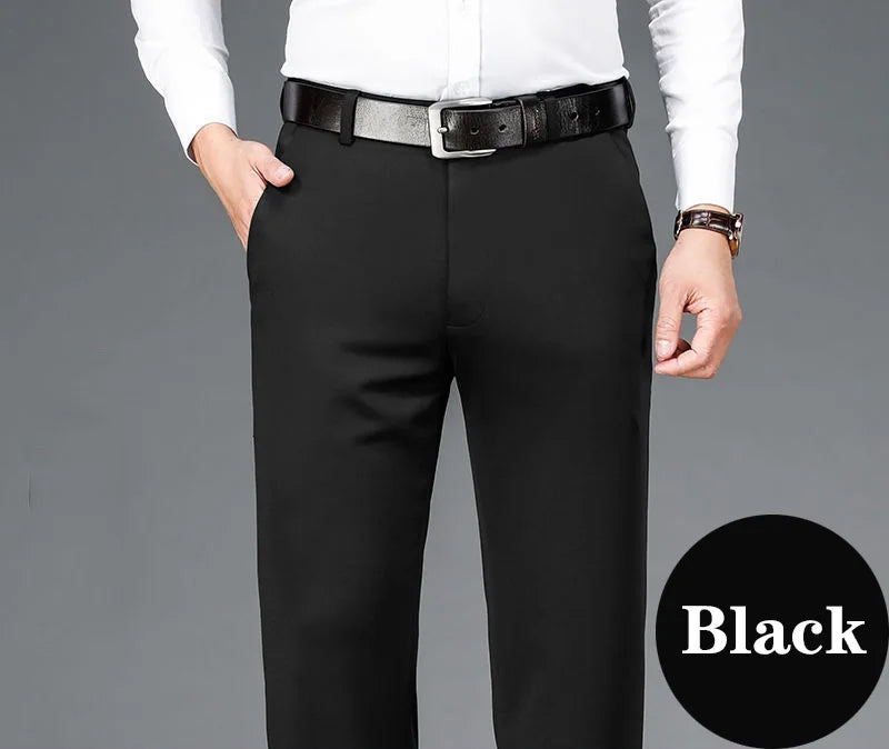 Men's Big Tall Classic Dress Pants High Elasticity Wrinkle Resistant Elegant Casual Straight Leg Business Daily Trousers