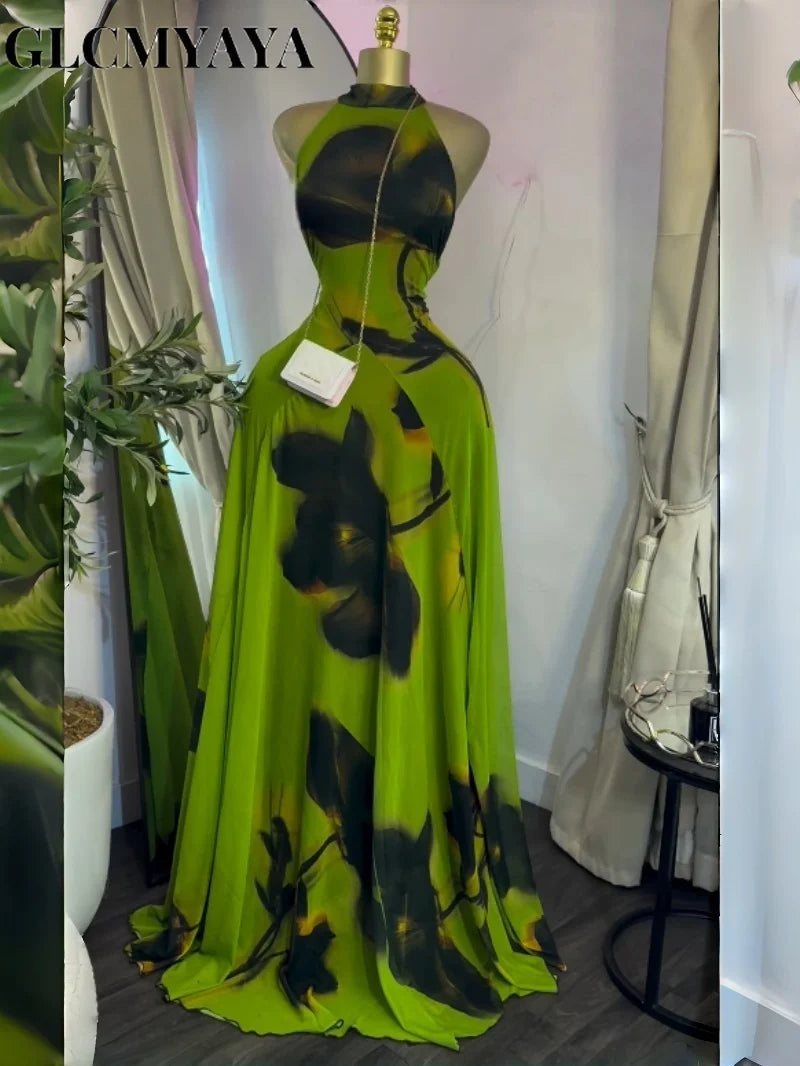 GLCMYAYA Women Printed Sleeveless with Sashes Fit and Flare A-line Maxi Dress 2026 Streetwear Beach Holiday Long Dresses Vestido