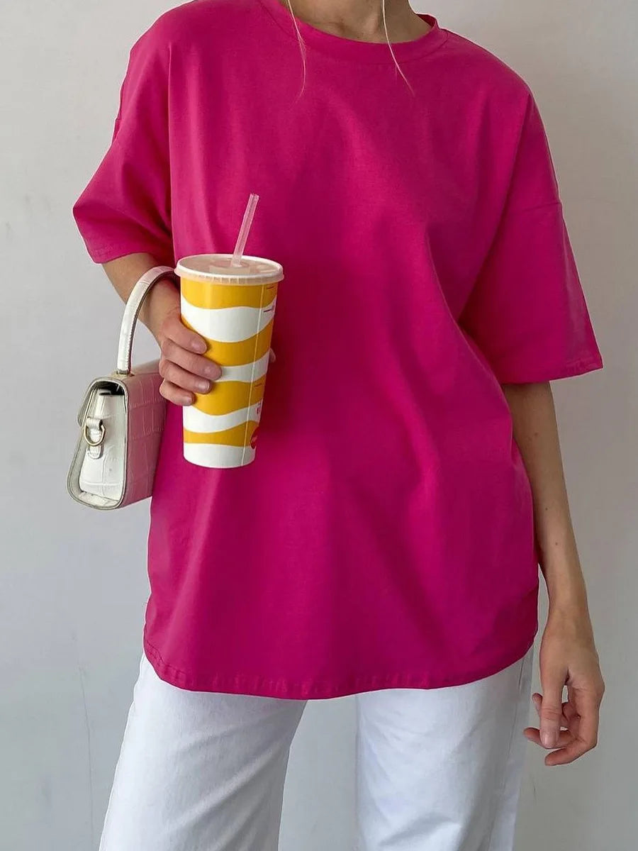 Botvotee 21 Colors Ins Fashion Summer Oversized Basic Soild T Shirts for Women 100% Cotton White Black Pink T-shirt Casual Tops