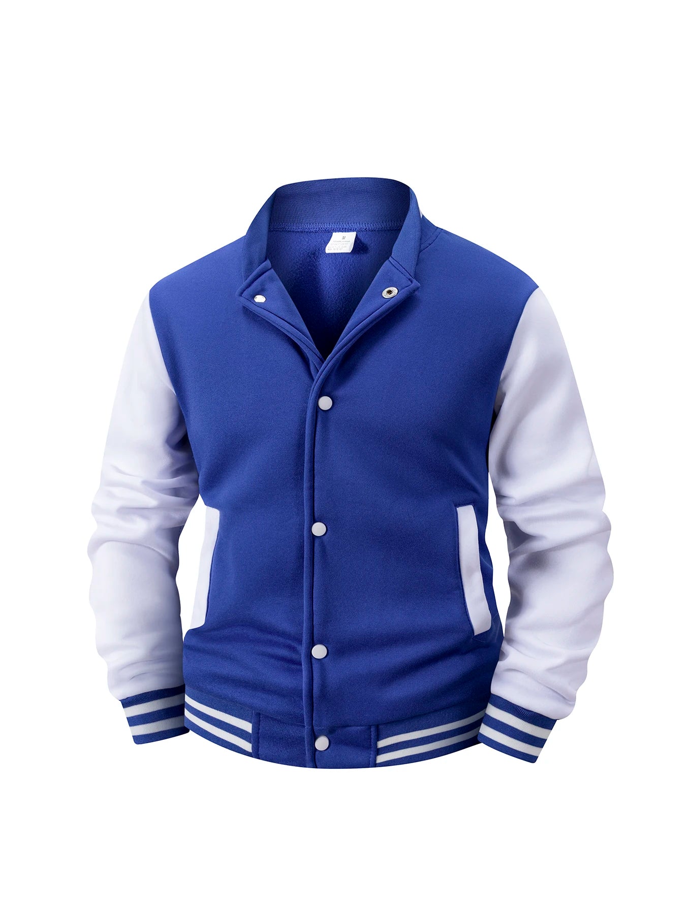 Men's Fleece-Lined Varsity Jacket Autumn Winter Warm Color Block Baseball Jacket Button Front & Striped Cuffs Retro Casual Coat
