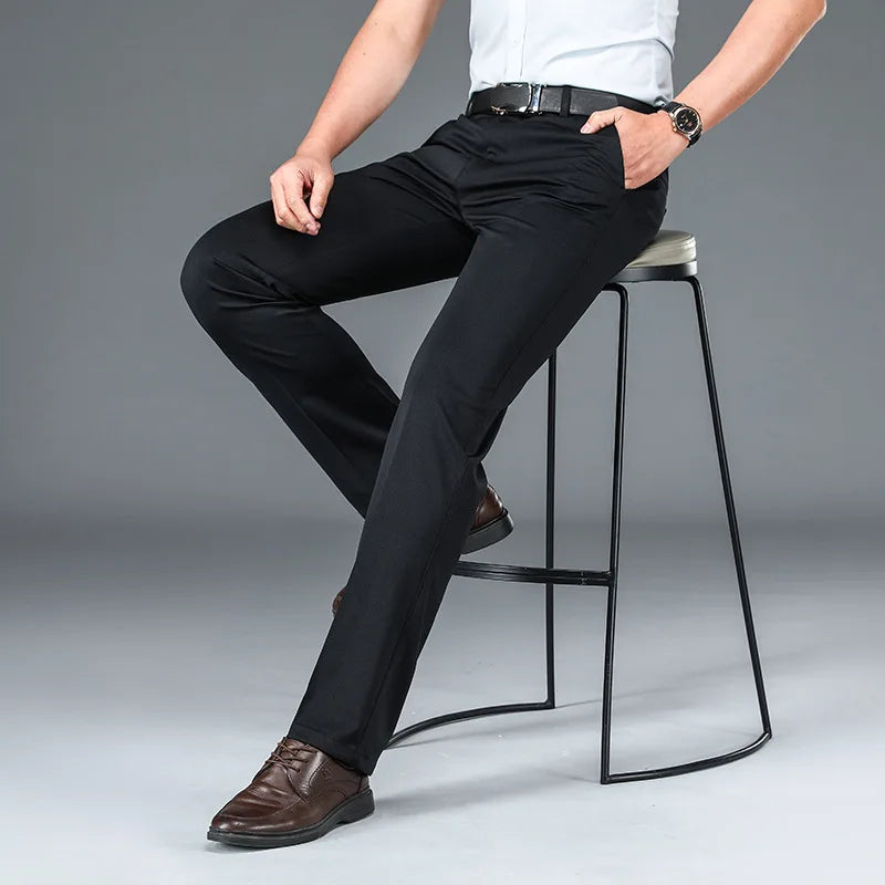 Men's Big Tall Classic Dress Pants High Elasticity Wrinkle Resistant Elegant Casual Straight Leg Business Daily Trousers