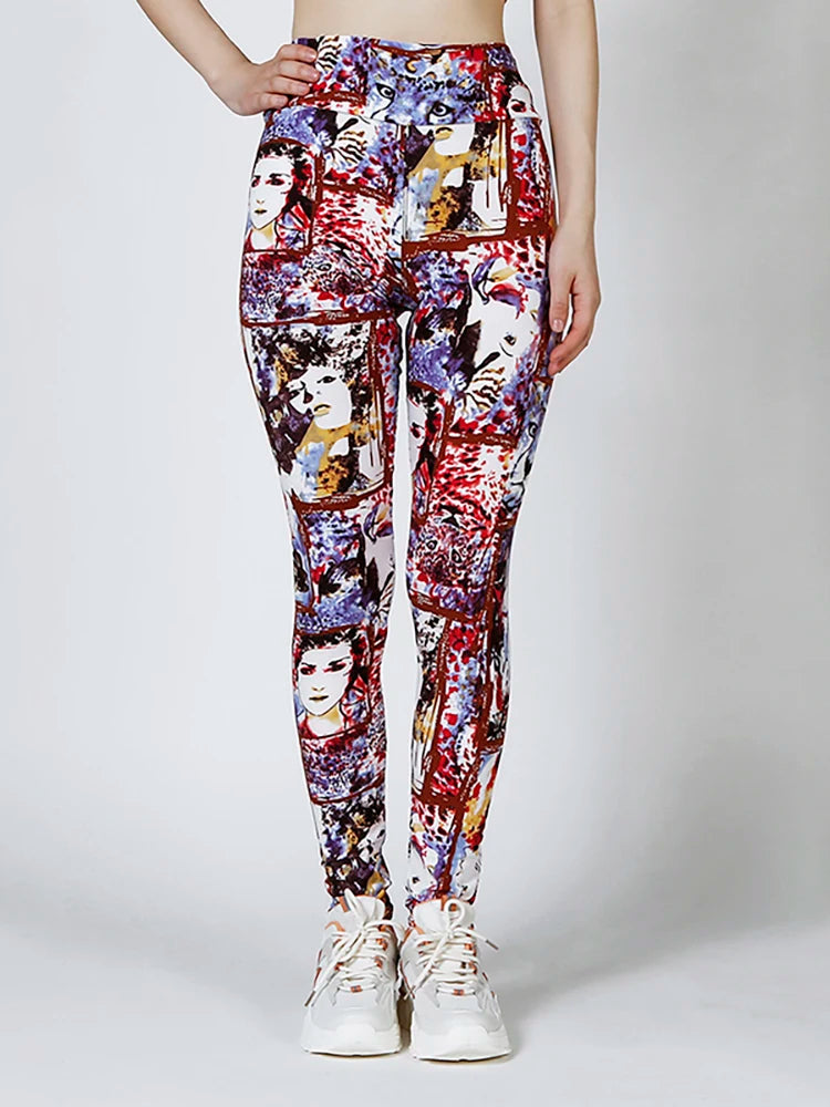 CUHAKCI High Waist Leggings Sportwear Workout Women Jeggings Elastic Pants Leopard Summer Printed Stripe Sexy Fitness Leggins