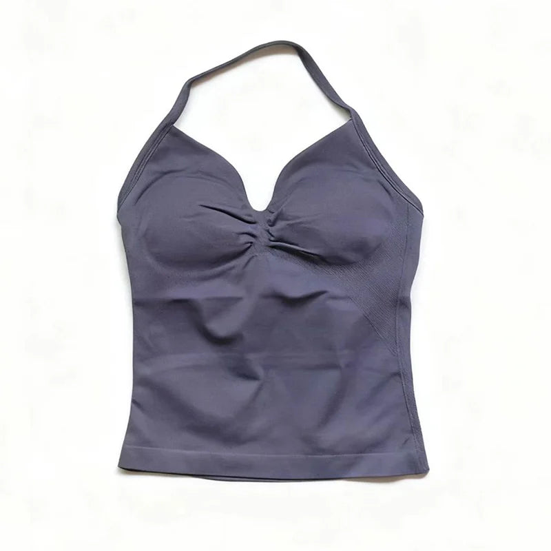 Gym Beautiful Open Back Bra Running Workout Impact Halter Longline Strappy Top Sports Yoga Vest Women's Fitness Tank Top