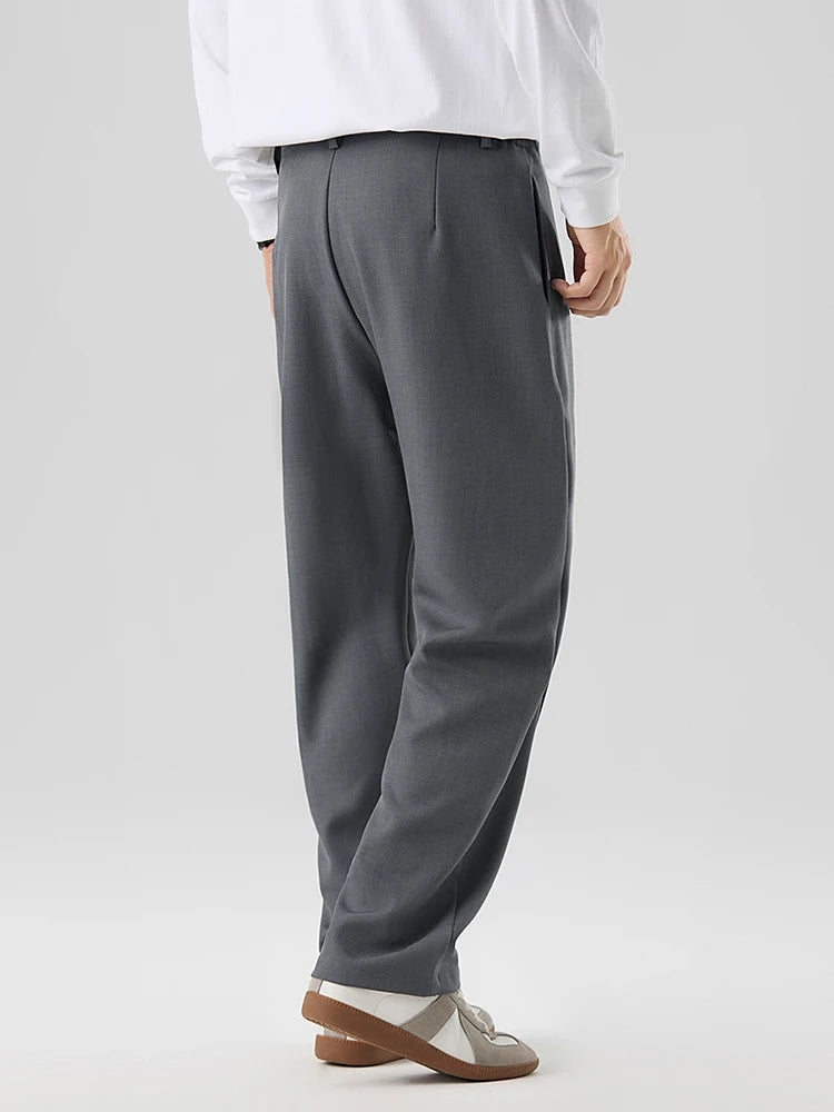 2026 New Korean Men's Casual Pants Banded Waist Stretch Semi-Wide Pleated Suit Slacks Straight Loose Draped Trousers