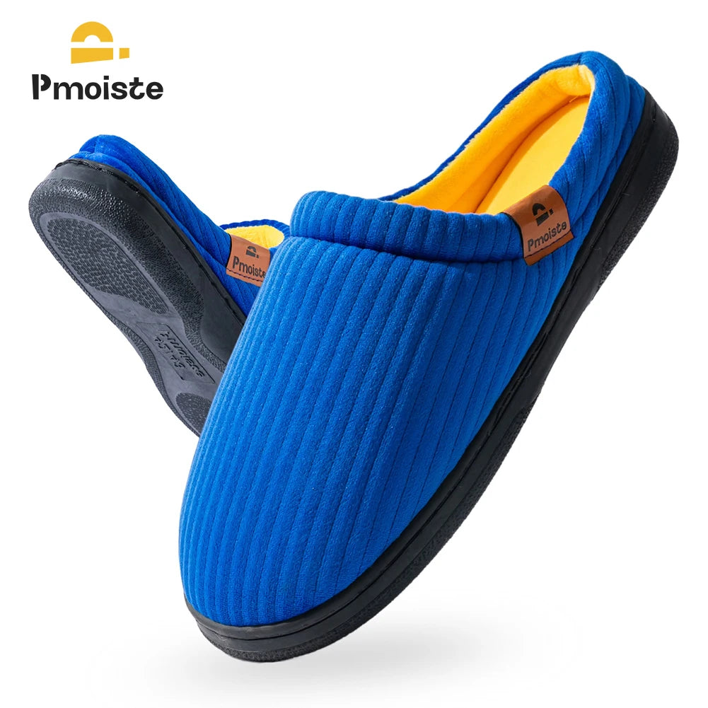 Pmoiste Stripe Corduroy House Slippers Men Warm Soft TPR Cushion Memory Foam Home Shoes Non-slip Winter Indoor High-quality