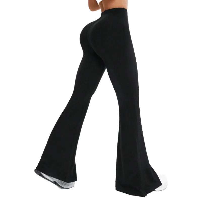 Line splicing simple flared pants for women slim split pants high elasticity hip lifting high waist running fitness yoga pants