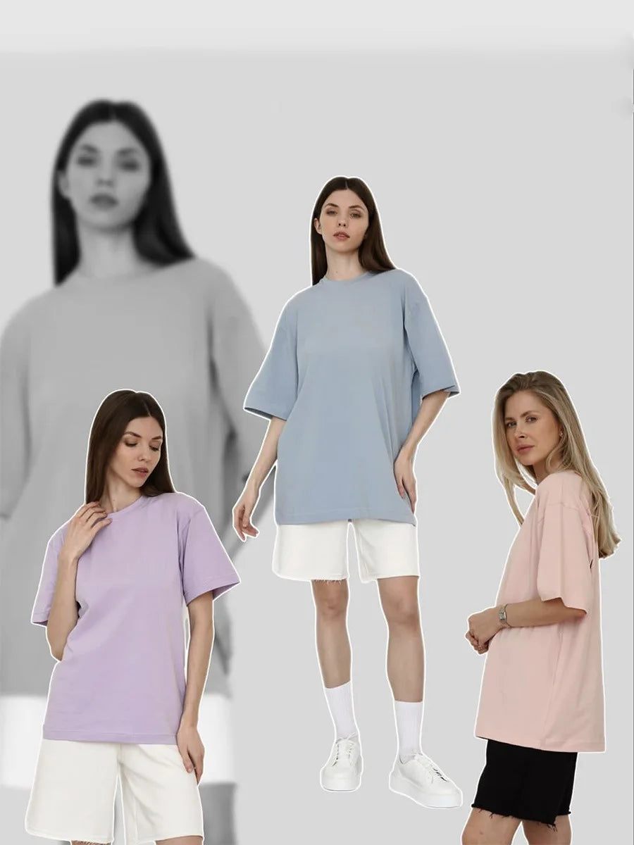 Botvotee 21 Colors Ins Fashion Summer Oversized Basic Soild T Shirts for Women 100% Cotton White Black Pink T-shirt Casual Tops