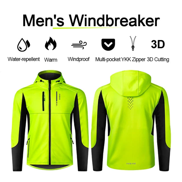 INBIKE Men's Winter Cycling Jacket With Hood Warm Fleece Windbreaker Coat For Men Windproof Outdoor Man Cycling Clothing Hiking