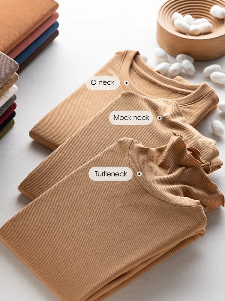 SuyaDream, Women Bottoming T Shirt, Silk Viscose Blend, Long Sleeves, Solid Basic Thermal  Shirt, 2024 Autumn Winter Top