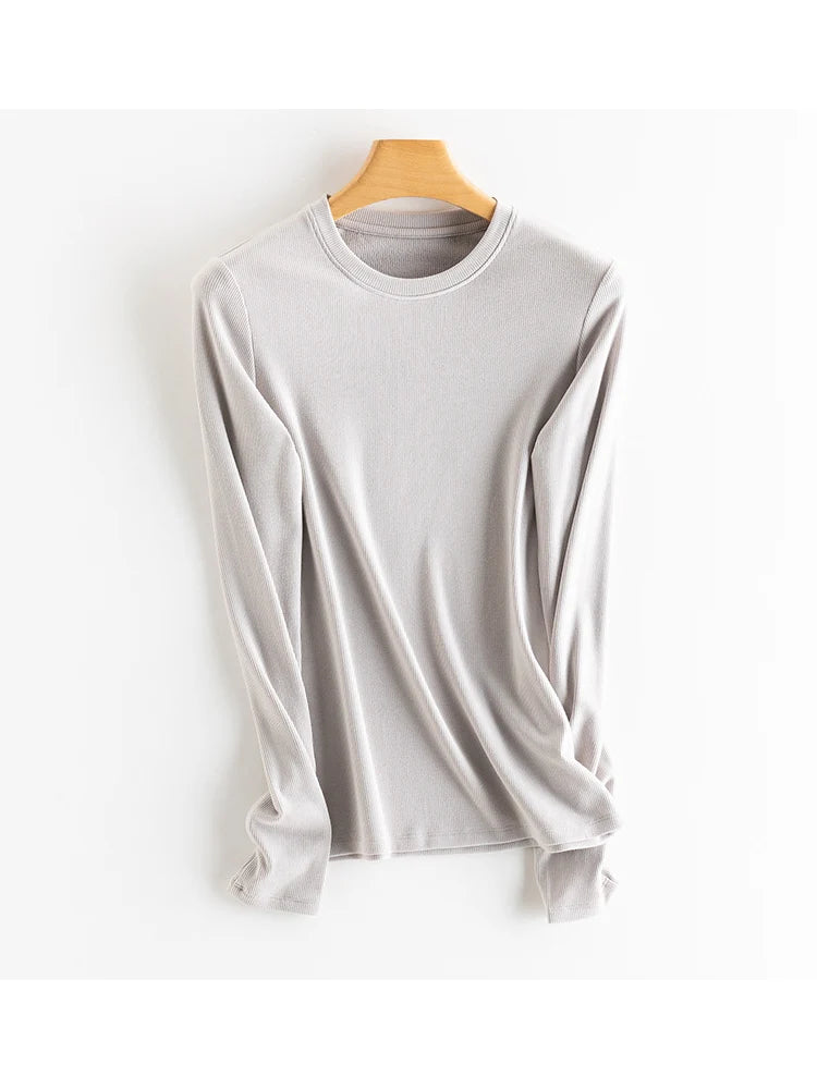 SuyaDream, Women Bottoming T Shirt, Silk Viscose Blend, Long Sleeves, Solid Basic Thermal  Shirt, 2024 Autumn Winter Top