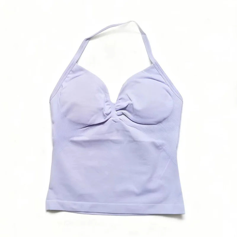 Gym Beautiful Open Back Bra Running Workout Impact Halter Longline Strappy Top Sports Yoga Vest Women's Fitness Tank Top