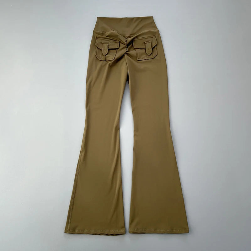 New pocket micro horn yoga pants for hip lifting  fitness dance pants quick drying exercise training yoga pants