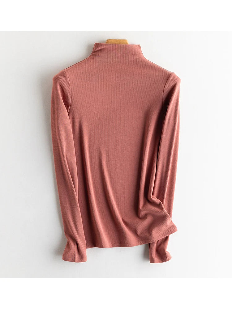 SuyaDream, Women Bottoming T Shirt, Silk Viscose Blend, Long Sleeves, Solid Basic Thermal  Shirt, 2024 Autumn Winter Top